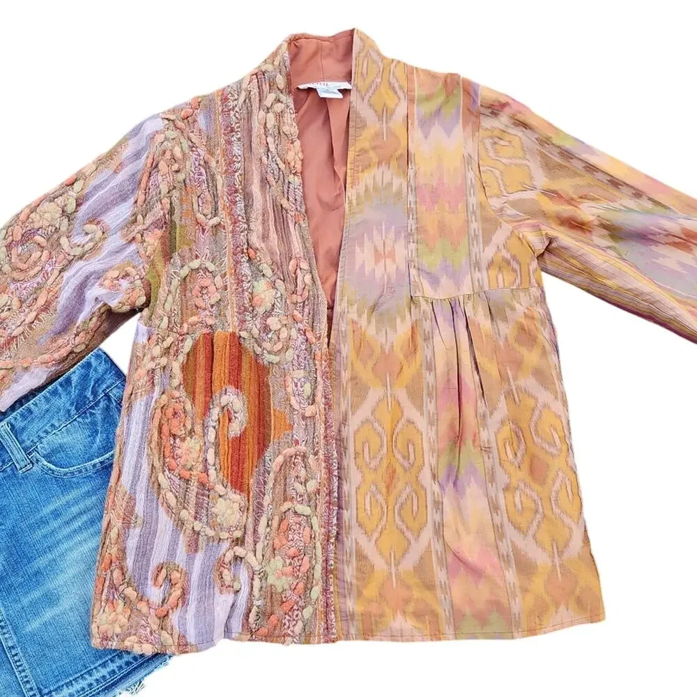 Anii by Natural Silk Wool Patchwork Jacket M Boho Luxe Vintage Art to Wear - Picture 6 of 12